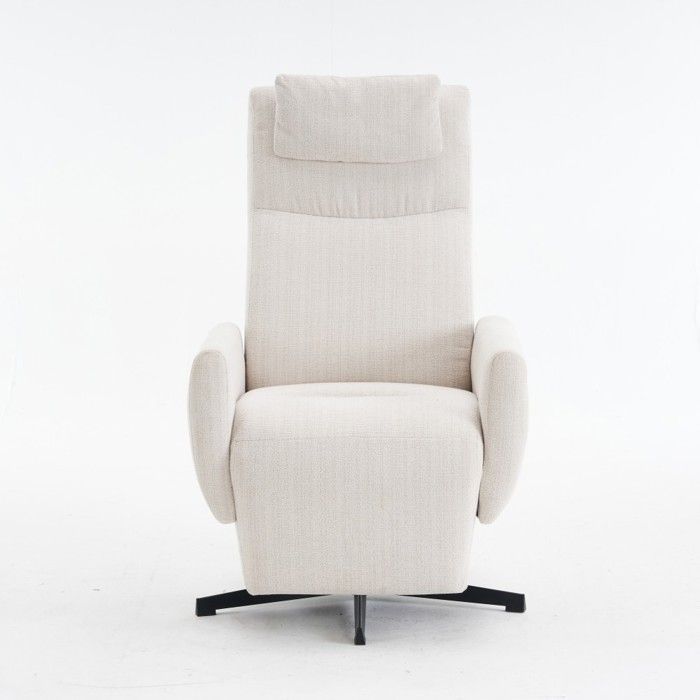 Comfortable reclining armchair with footrest - Modern beige living room sofa - Swivel chaise lounge for breastfeeding and TV