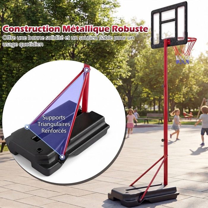 COSTWAY 95-155CM Vrijstaande basketbalring - Steun, verzwaarde voet, vulbaar - Metalen ring met net - Hoogwaardig achterbord