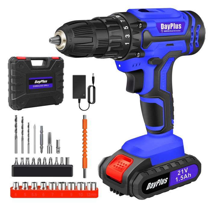 Perceuse Visseuse Sans Fil 21V, Visseuse Devisseuse Sans Fil pour Bricolage avec batterie & Chargeur, 45N.m
