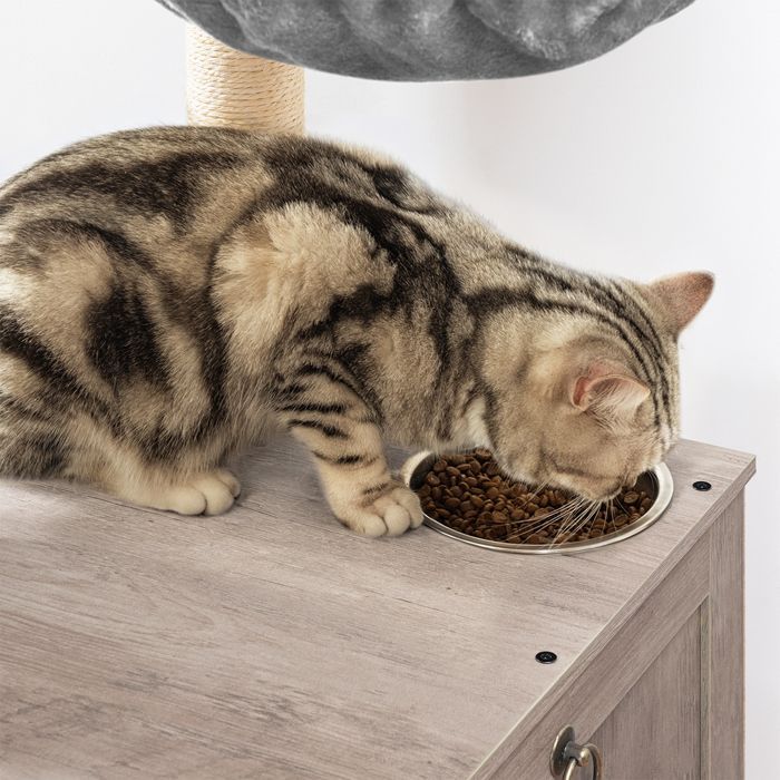 HOOBRO Cat Tree with Cat Litter Box, Wooden Cat House with Cat Tower, Greige