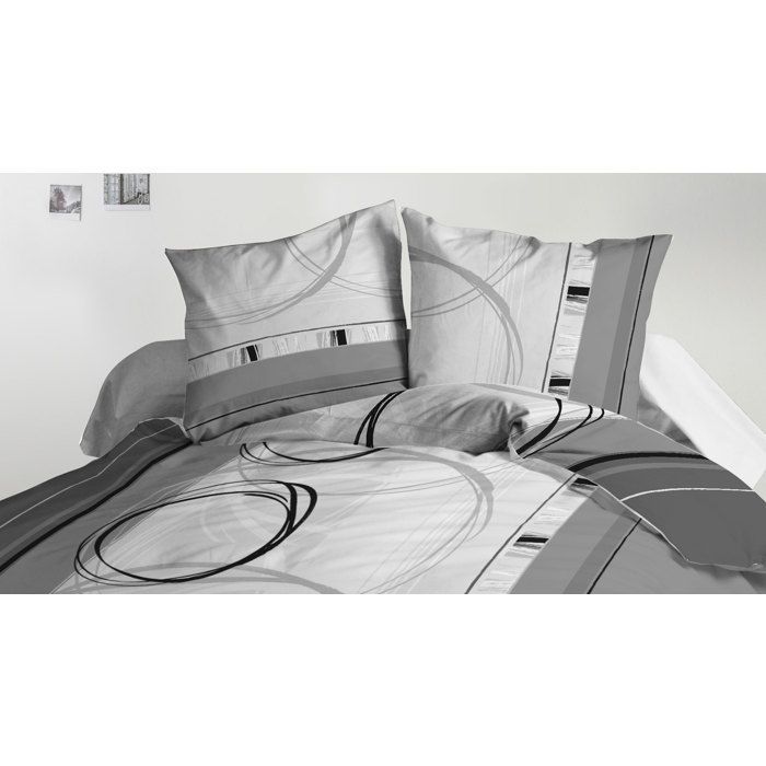 Housse de couette 240x260 microfibre + 2 taies 63x63 Roue-libre gris - Le Linge de Jules