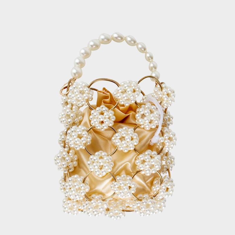 Retro cutout iron ring beaded bag hand picked pearl hollow ball bag female messenger bag Ladies Woven Shoulder Bag Wedding Part