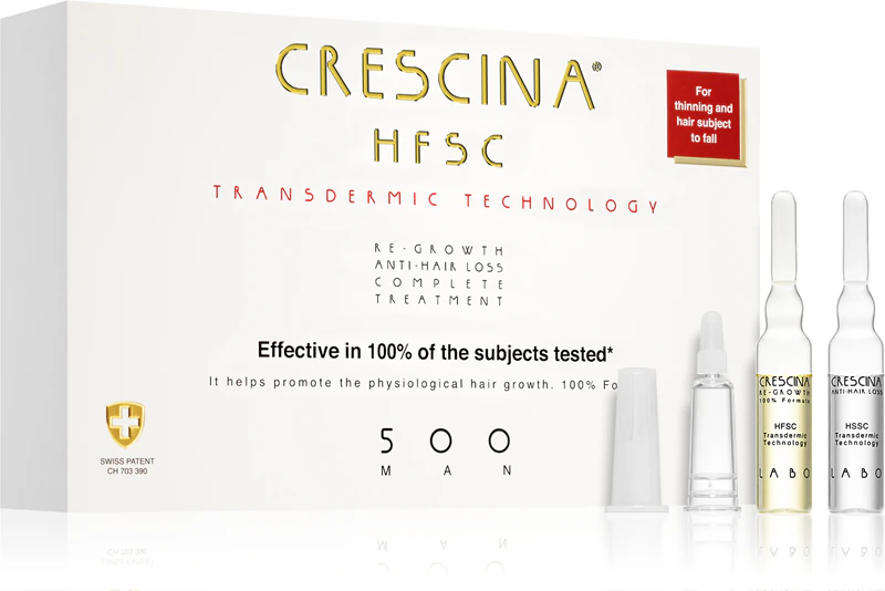 Crescina Transdermic 500 is een behandeling voor haargroei en tegen haaruitval bij mannen, die haargroei bevordert en haaruitval voorkomt.