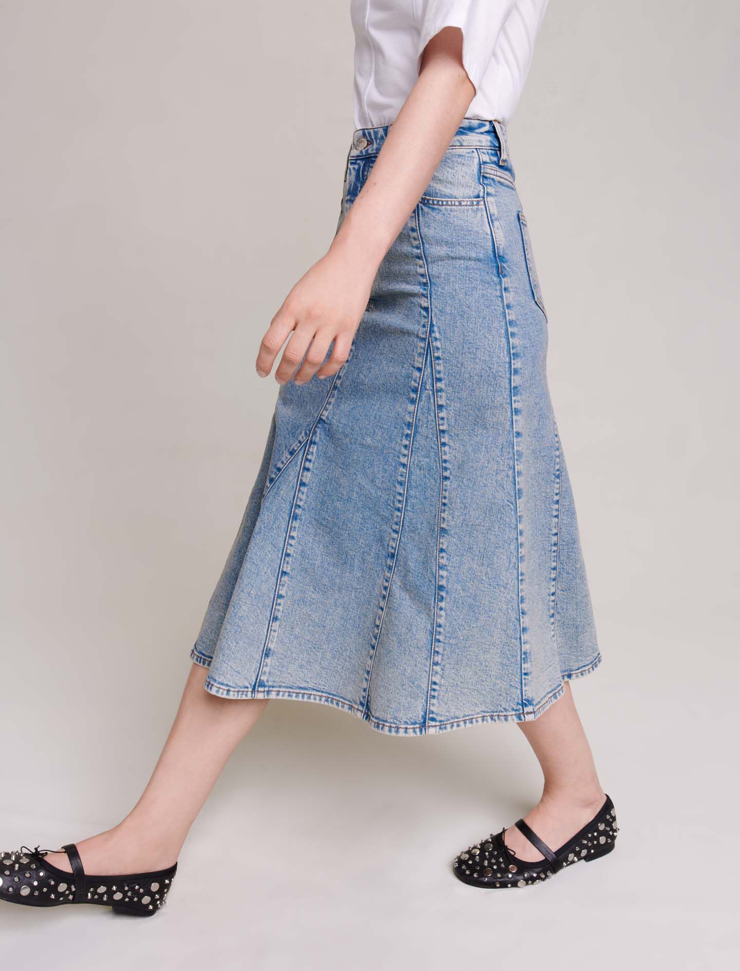 Fustă midi din denim - Albastră