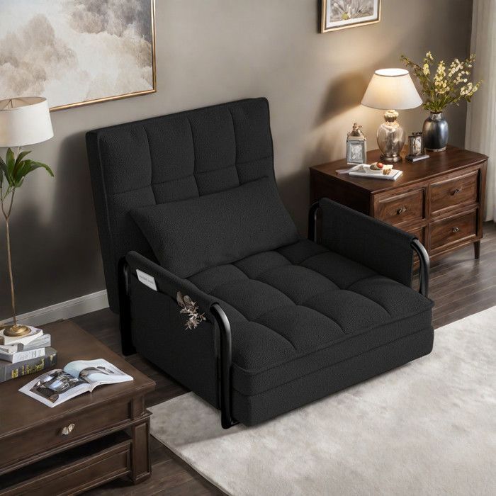 Fauteuil relaxation - Canapé lit convertible - 1 place - Noir - Dossier réglable