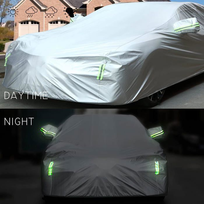 Funda para coche, funda universal para coche 190T totalmente impermeable, transpirable, resistente a la lluvia, la nieve y el calor, 4,9*1,8*1,5 m