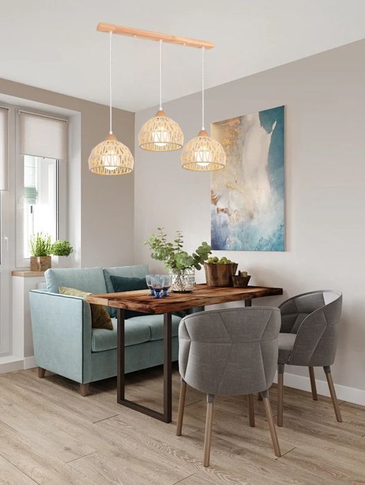 iDEGU Vintage Industriële Hanglamp, Witte Rotan Houten Kroonluchter, E27 Fitting, Retro Kooi Design Verlichting voor Woonkamer en Slaapkamer