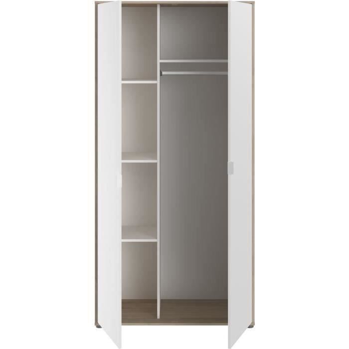 Armoire de chambre AALBORG - Décor Blanc et chêne - 2 portes battantes - L100 x P50,2 x H204,3 cm - PARISOT