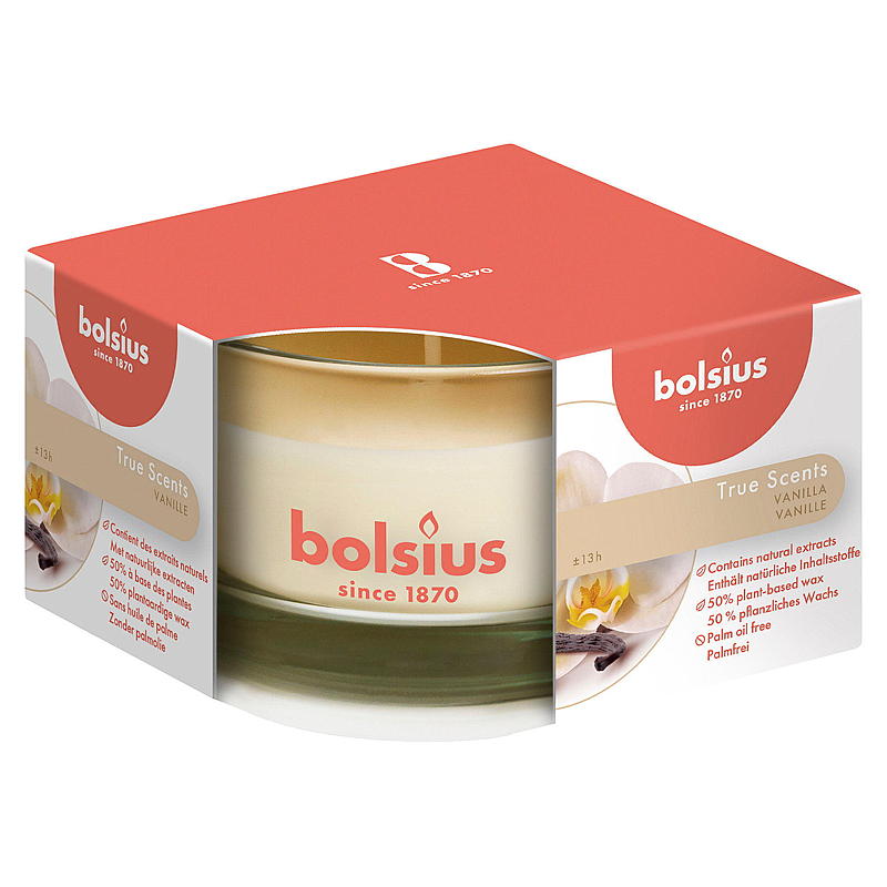 Bougie parfumée Bolsius en verre 5x8 cm vanille