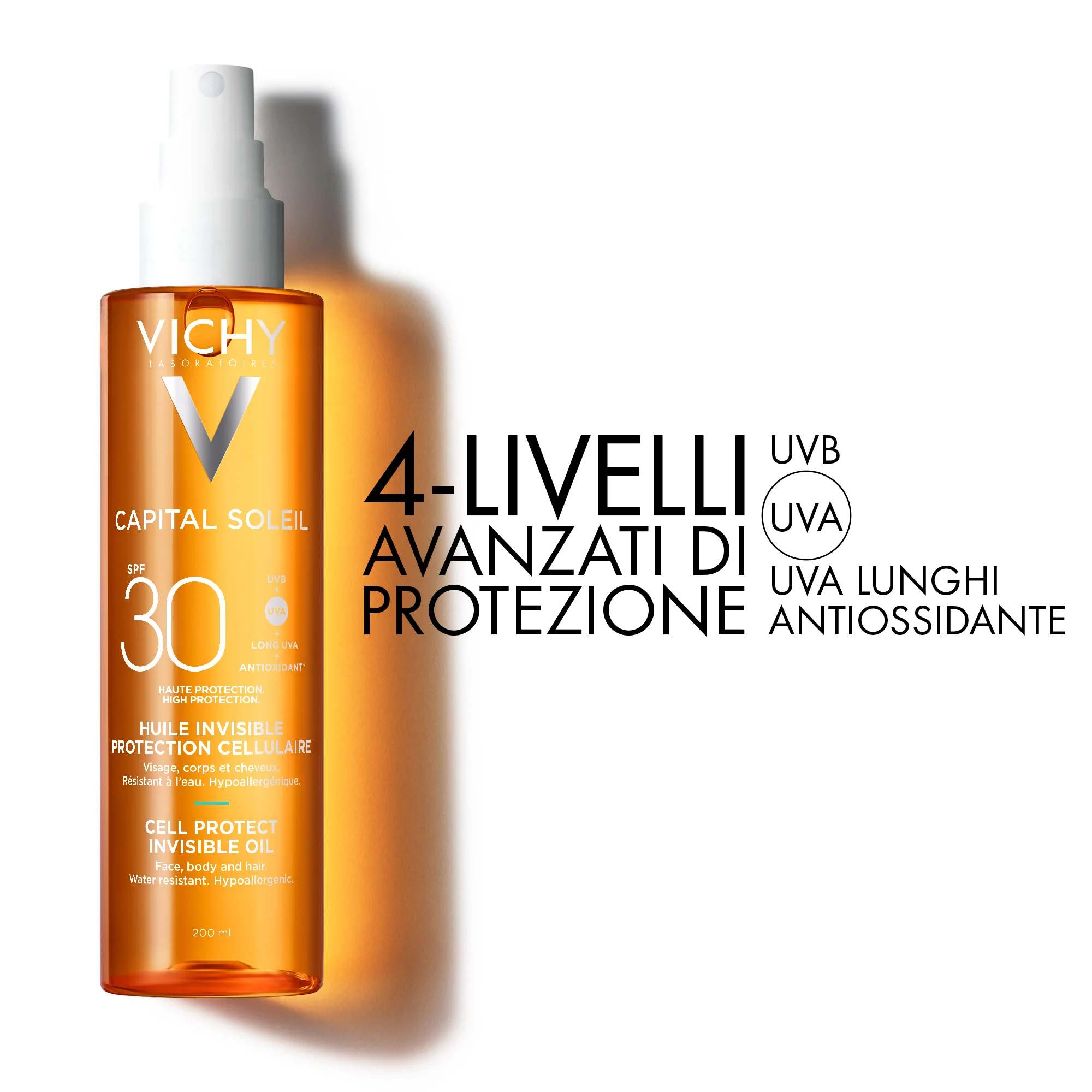 Capital Soleil Cell Protect Olio Invisibile SPF30 - Olio solare corpo alta prot., Solare viso alta prot.