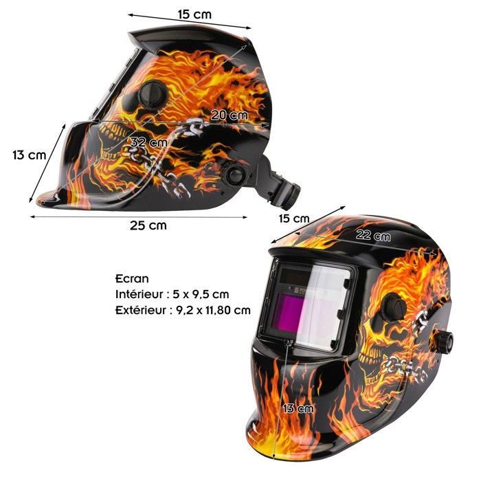 Masque de soudure professionnel auto-obscurcissant échelon 9-13 DIN Noir Flammes oranges