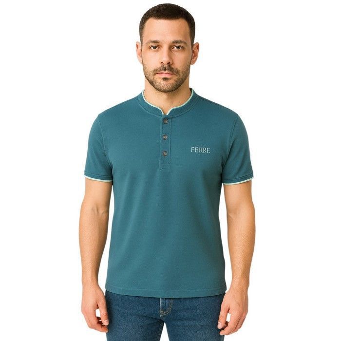 Ferre Polo Kurzarmshirt mit Stehkragen, Giorgio Teal Blue, Herren