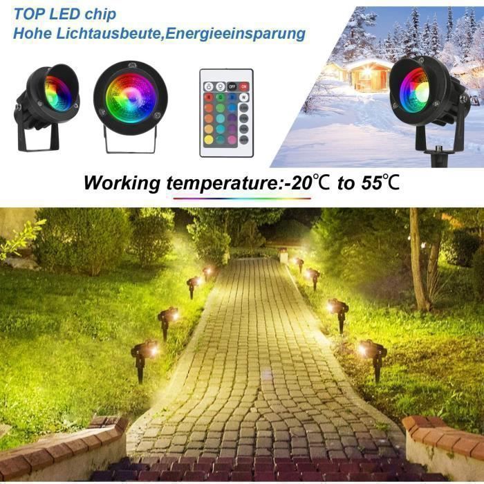 Focos LED RGB para exteriores de 10 W con estacas, luces de jardín impermeables IP65, paquete de 2