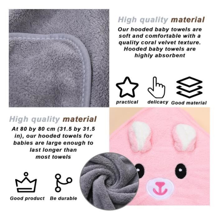 Juego de 3 piezas para el baño del bebé: toalla, capa con capucha, toalla con capucha y bata de baño para bebé.