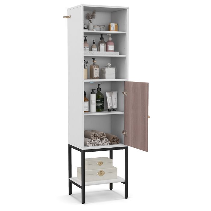 Mueble columna para baño COSTWAY con puerta, estante ajustable y almacenamiento inferior, para sala de estar, cocina, dormitorio, blanco.