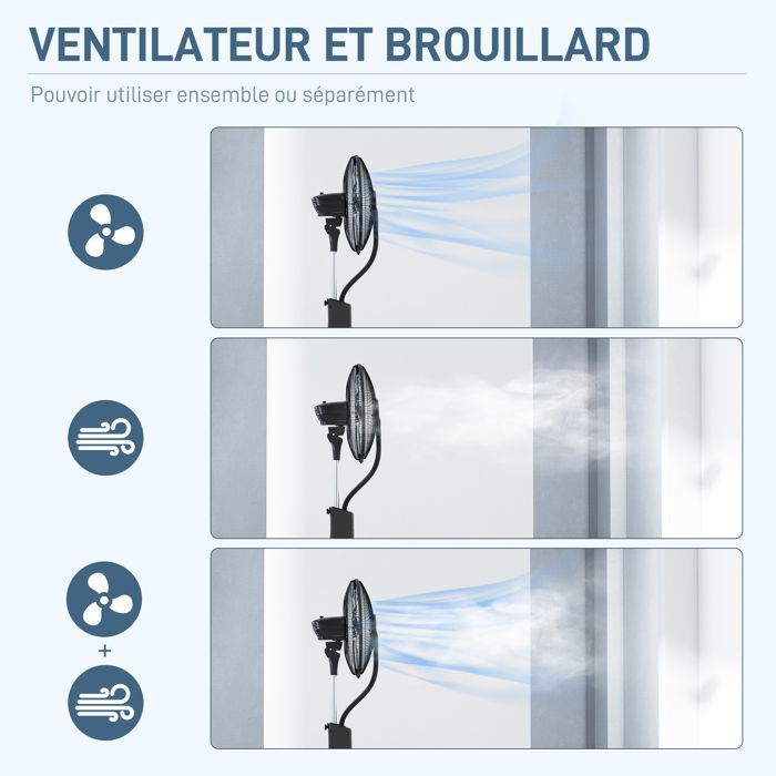 Ventilador de pedestal HOMCOM de 90 W con función de nebulización, ruedas, mando a distancia, temporizador, 3 modos, 3 velocidades, oscilante, inclinable - negro