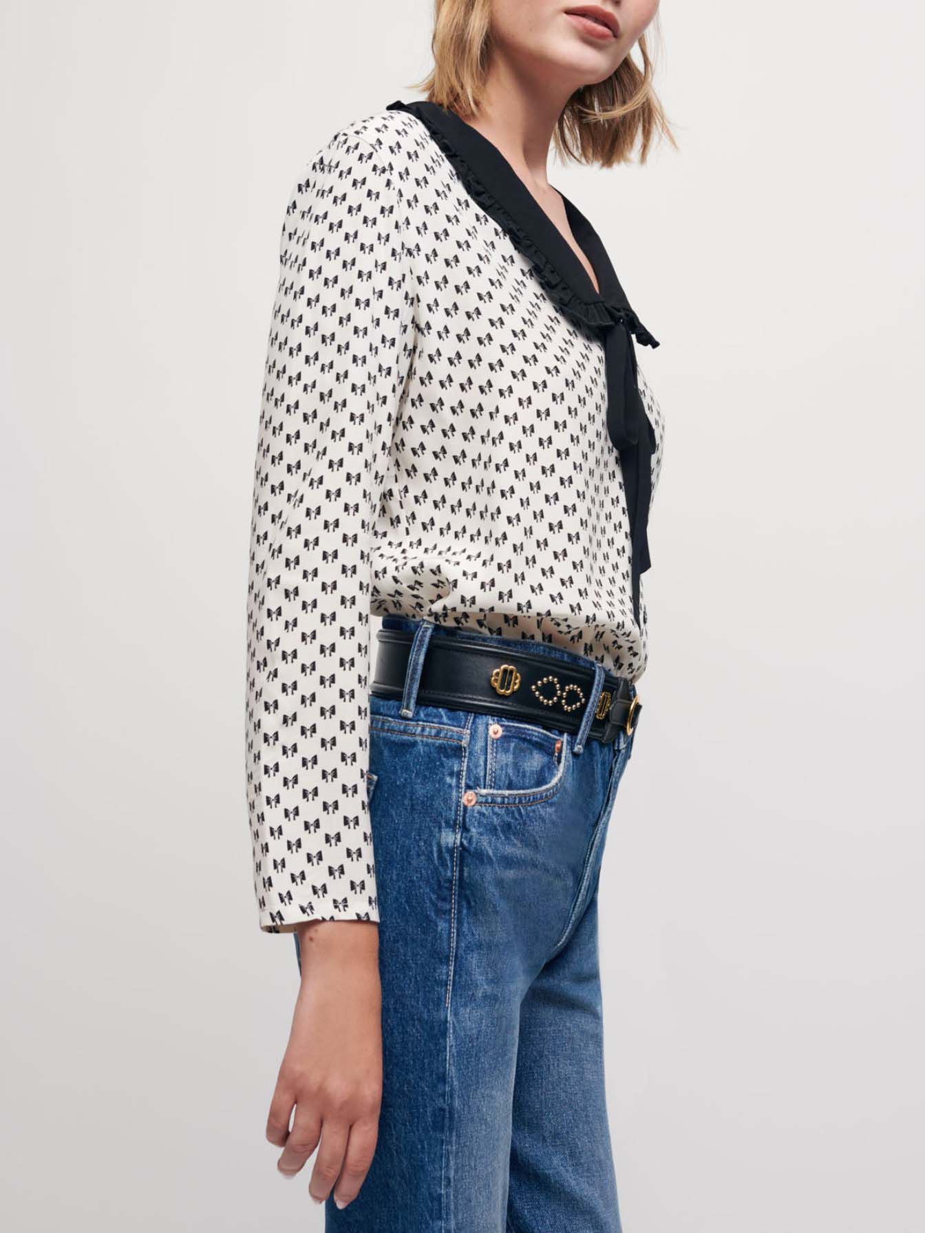 Crêpe shirt met strikjesprint - Noeuds Ecru