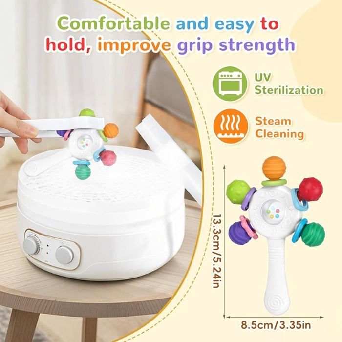 Chocalho para Bebê HAWUJ de Qualidade Alimentar, Brinquedo para Dentição, Brinquedo para Bebê de 0 a 3 Meses, Chocalho para Bebê de 0 a 3 Meses, Fortalecedor de Preensão