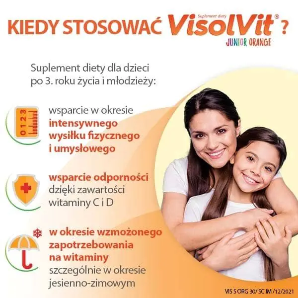 Visolvit Junior Orange, Zestaw witamin w saszetkach dla dzieci powyżej 3. roku życia, Smak pomarańczowy
