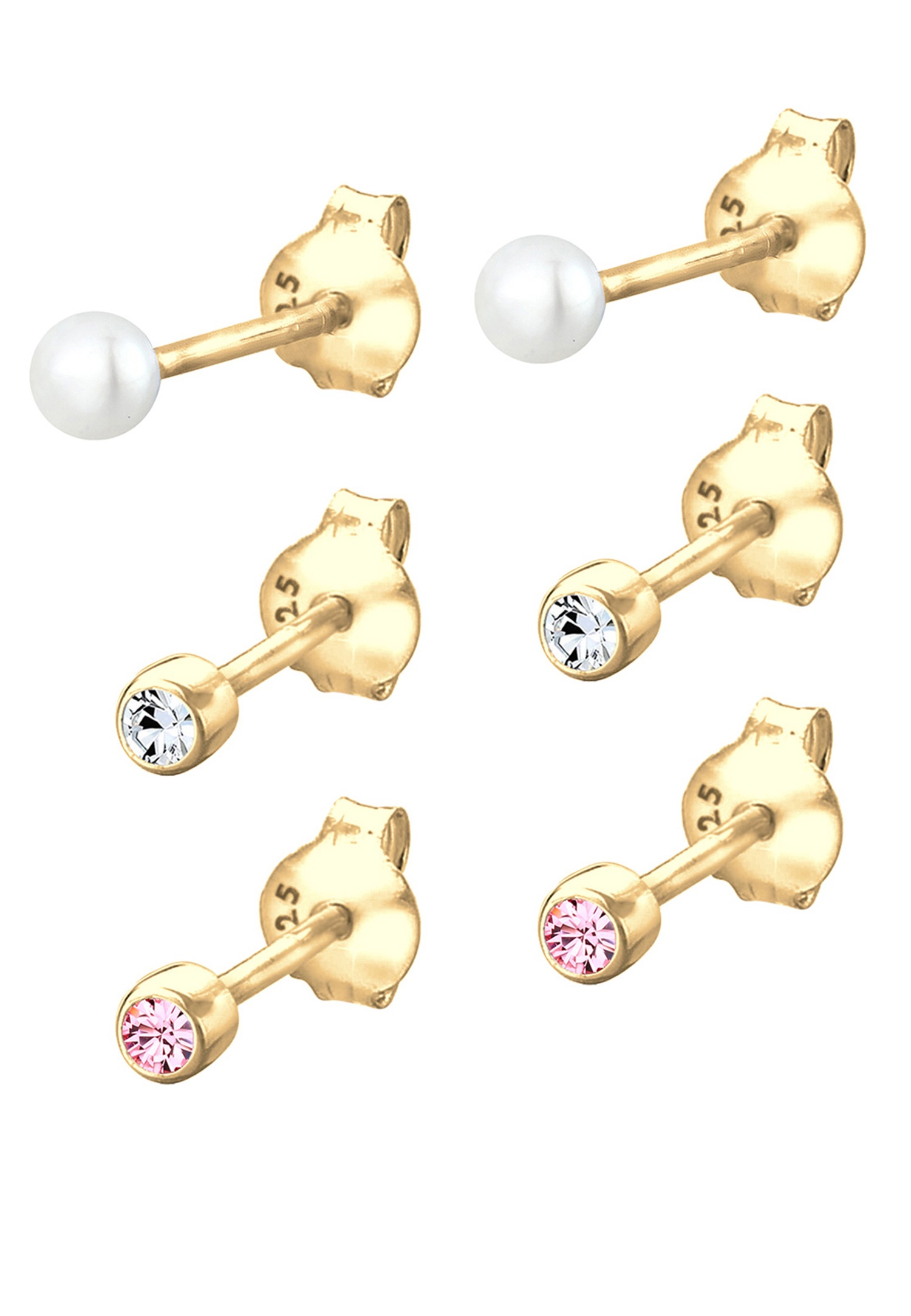 Elli Femmes Basic Set de 3 perles de culture d'eau douce avec cristaux en argent sterling 925