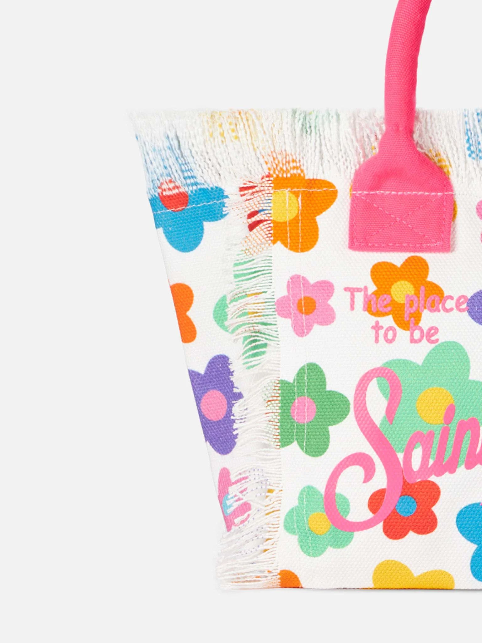 Collette Multicolor Canvas Handtas met Franjes en Bloemenprint | Logo | Binnenflap met Metalen Rits | Binnenvak met Rits | MC2 Saint Barth