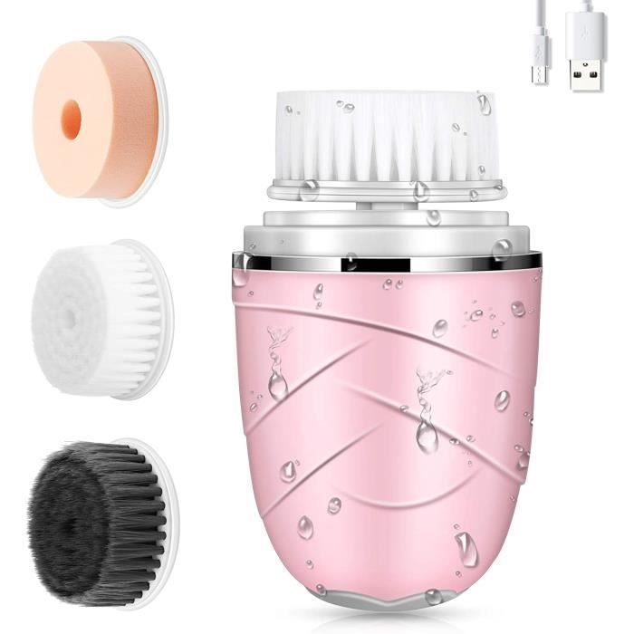Brosse Nettoyante Visage - 3 en 1 - Rose - Étanche - Rechargeable USB - 2 Vitesses