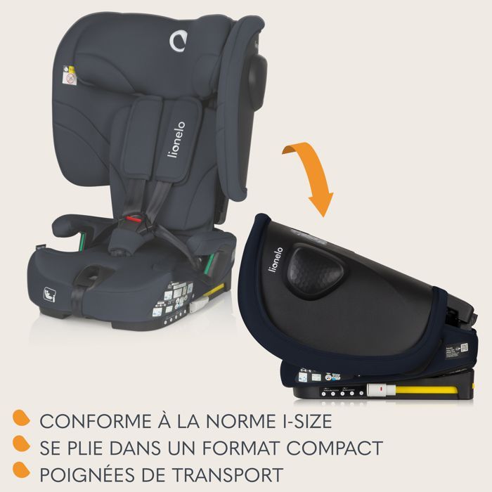 Cadeira auto LIONELO Nelly i-Size 76-150cm - ISOFIX - Dobrável - Porta-copos - Grupo 1/2/3 - Azul
