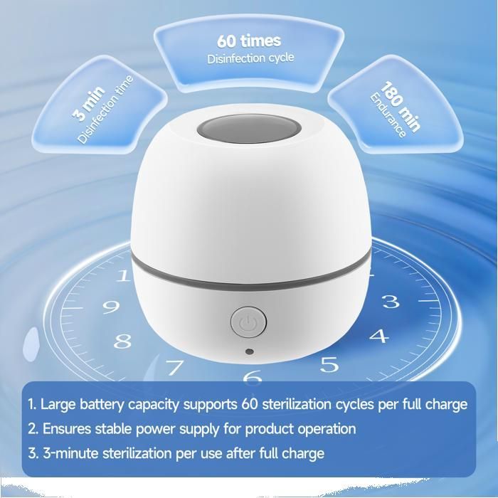 Stérilisateur de tétine, boîte de stérilisation UV, stérilisation 3 minutes, autonomie de la batterie de 180 minutes