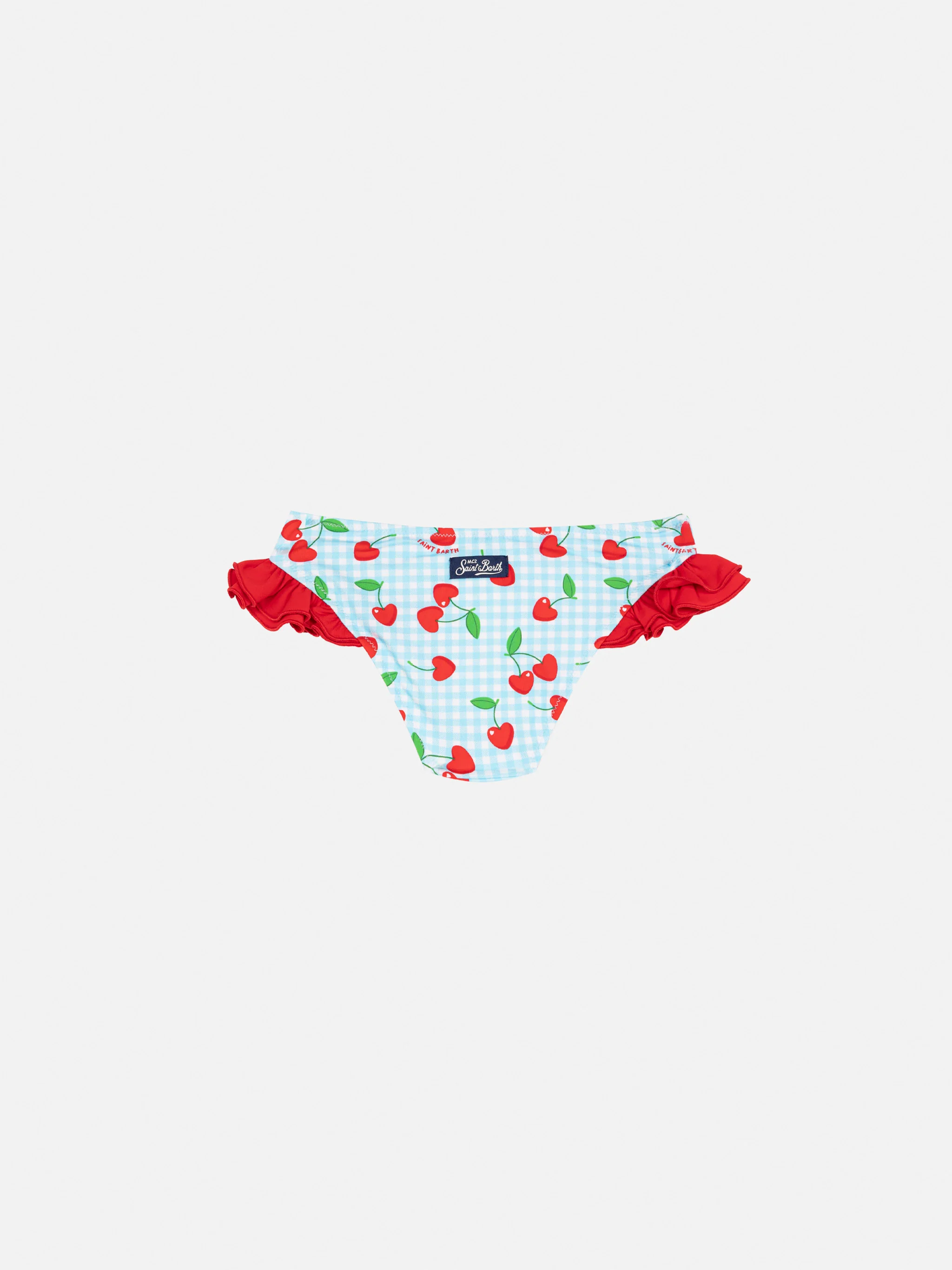 Slip da mare Kelly con volant e stampa ciliegie og quadretto vichy