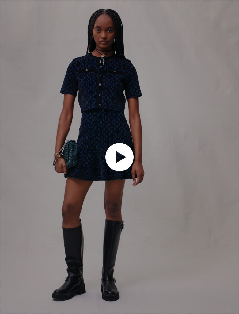 Gebreide jurk met 2-in-1 effect - Blauw/zwart