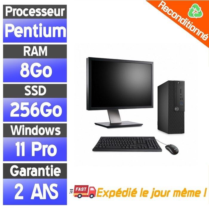 PC desktop Lenovo ThinkCentre Tiny ricondizionato, Pentium G4400, 8 GB di RAM, SSD da 256 GB, monitor da 22