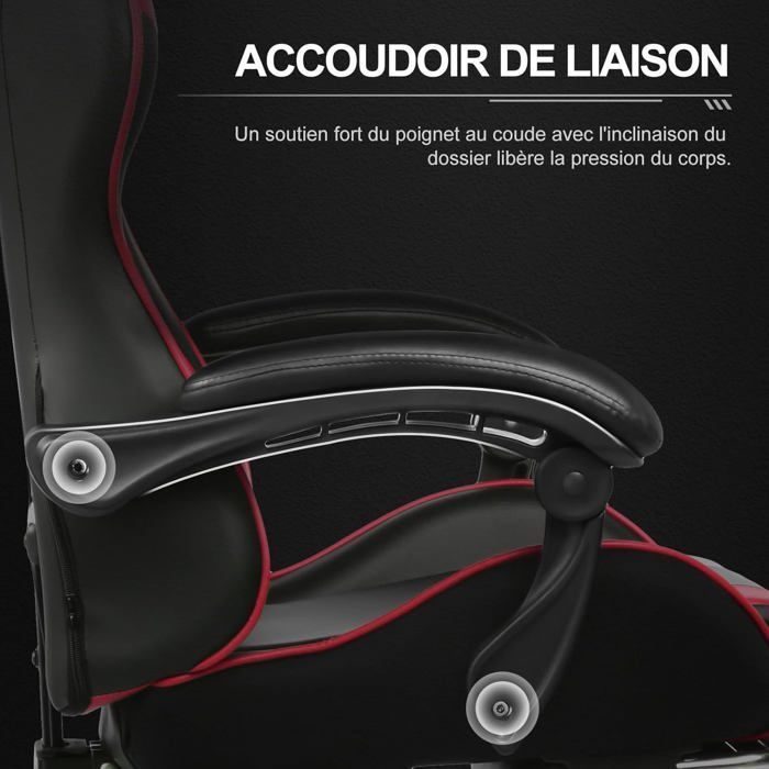 Sedia da gaming, sedia da ufficio, sedia girevole con massaggio lombare, poggiapiedi e braccioli in similpelle (rossa)