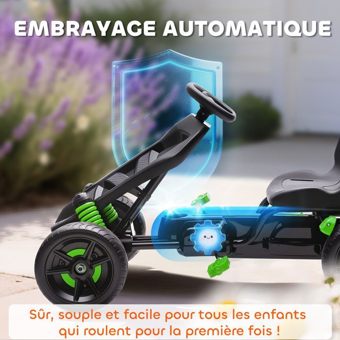 Kart à pédales pour enfants - AIYAPLAY - roue libre, frein, roues EVA antidérapantes - plastique et métal - 100x59x60,5cm - vert