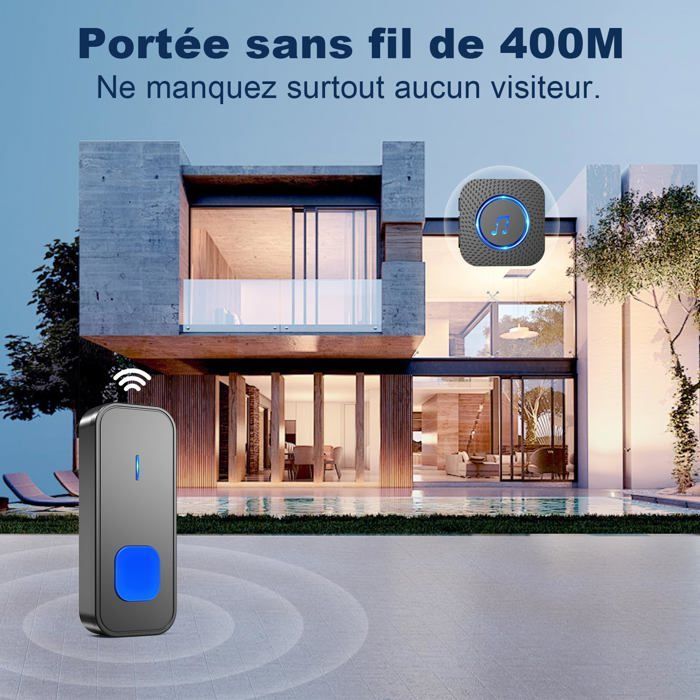 Timbre inalámbrico AIMOONSA - Kit receptor enchufable - Alcance de 400 m - Resistente al agua - 110 dB