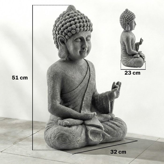 Tuinbeeld - Outsunny - zittend Boeddhabeeld - spirituele decoratie - magnesiumoxide - donkergrijs