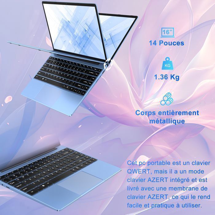 NOTODD Ordinateur portable Windows 11 - PC Portable 14'' FHD - RAM 6Go Stockage 256Go SSD - Celeron N4020 - HDMI -Avec souris - Bleu