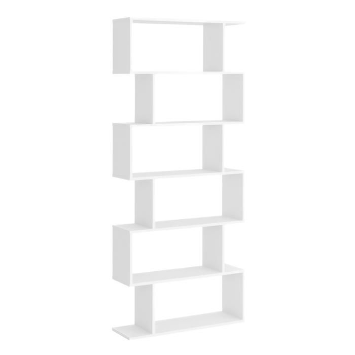 Estantería - HOMCOM - Estantería contemporánea con diseño en zigzag de 6 niveles para almacenamiento en sala de estar u oficina - madera - 80x23x192cm - blanco