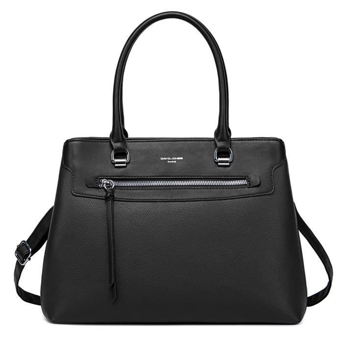 David Jones - Elegante borsa da donna - Borsa tote in ecopelle con tracolla - Scomparti multipli - Nera