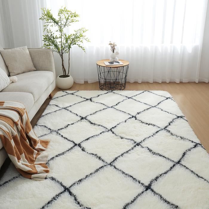 Hoogpolig vloerkleed voor de woonkamer, 160 x 230 cm, nachtkastje vloerkleed met lange pool, zacht en pluizig, geschikt voor woonkamer, slaapkamer en bank.