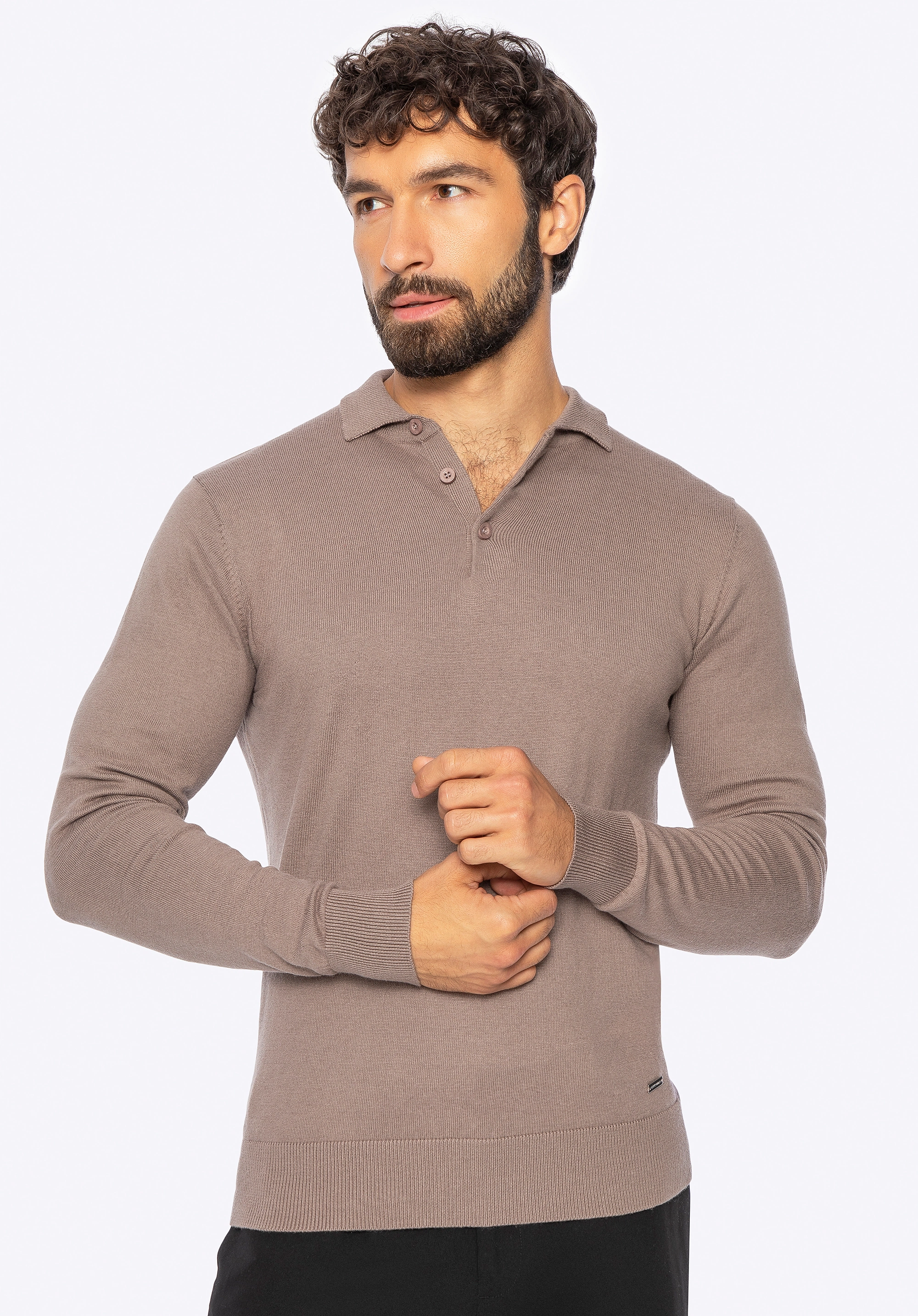 Sweter męski z bawełny z domieszką kaszmiru ciemny beż