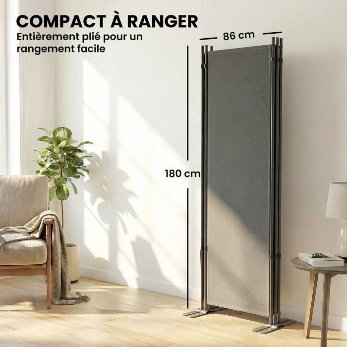 Mampara de jardín - pantalla de privacidad exterior - Outsunny - 3 paneles, opaca, patas metálicas estables, protección UV - 260x180cm - gris oscuro