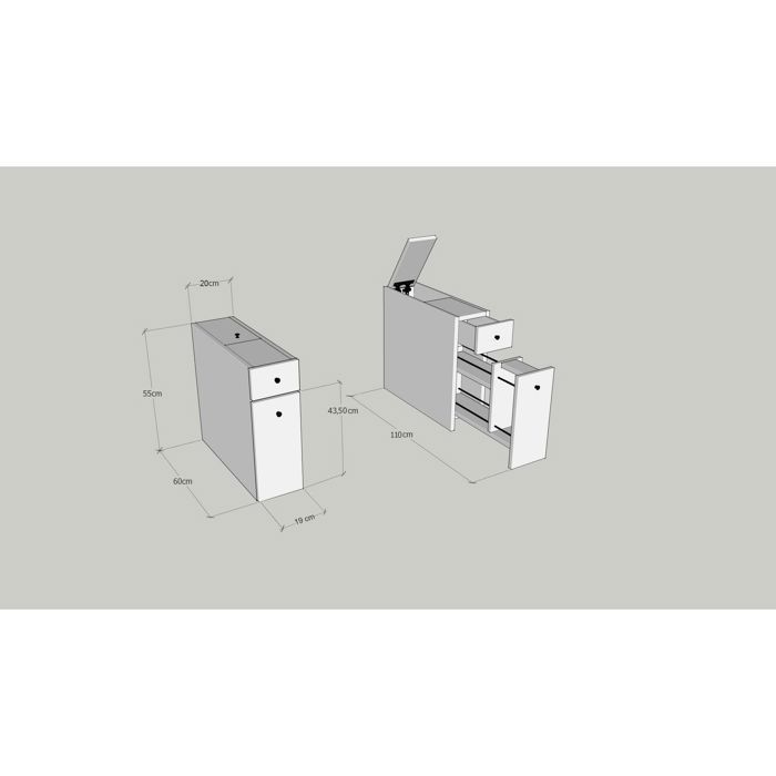 Toilinux - Compact badkamerkastje met 2 lades en een deur - Bruin