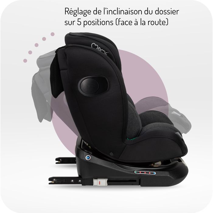 MoMi EMI – Siège auto pivotant 360° I-SIZE 40-150 cm – 0-36 kg – ISOFIX + TOP TETHER – Face/dos route – Noir
