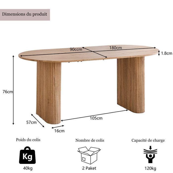Mesa - Mesa de comedor ovalada - Soporte de columna - MDF - Madera clara