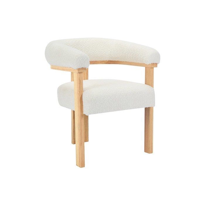 Lot de 2 chaises avec accoudoirs en tissu bouclette et bois d'hévéa naturel - Blanc - LIVELIA