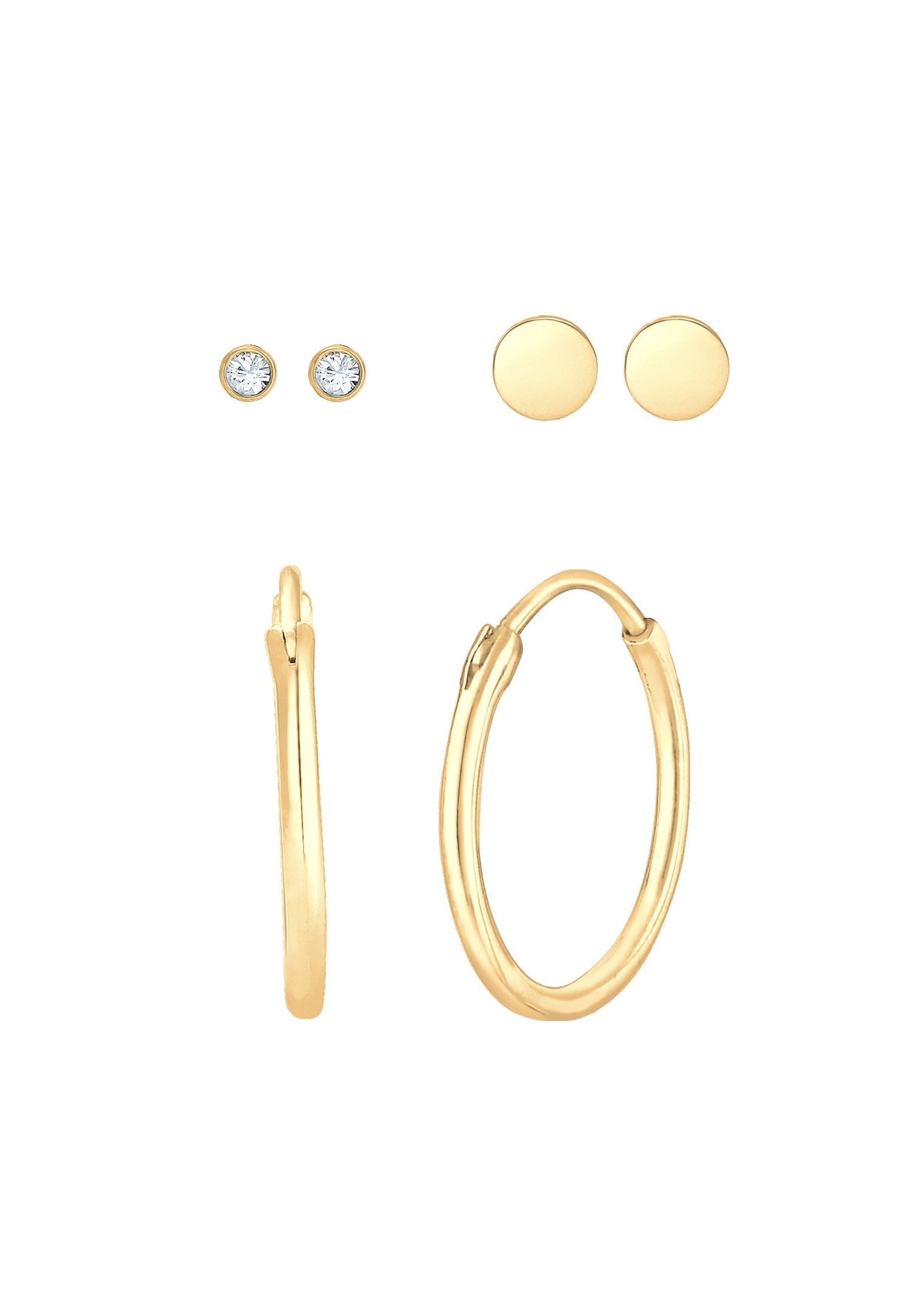 Elli Femmes set de 3 bouchons créoles avec cristaux en argent sterling 925