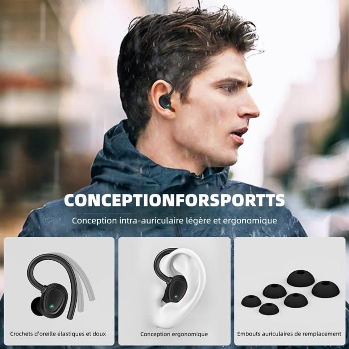 Auricolari wireless - Figertime - Impermeabilità IPX7 - Autonomia di 50 ore - Bluetooth 5.3 ANC - Suono HD e ricarica rapida - Nero