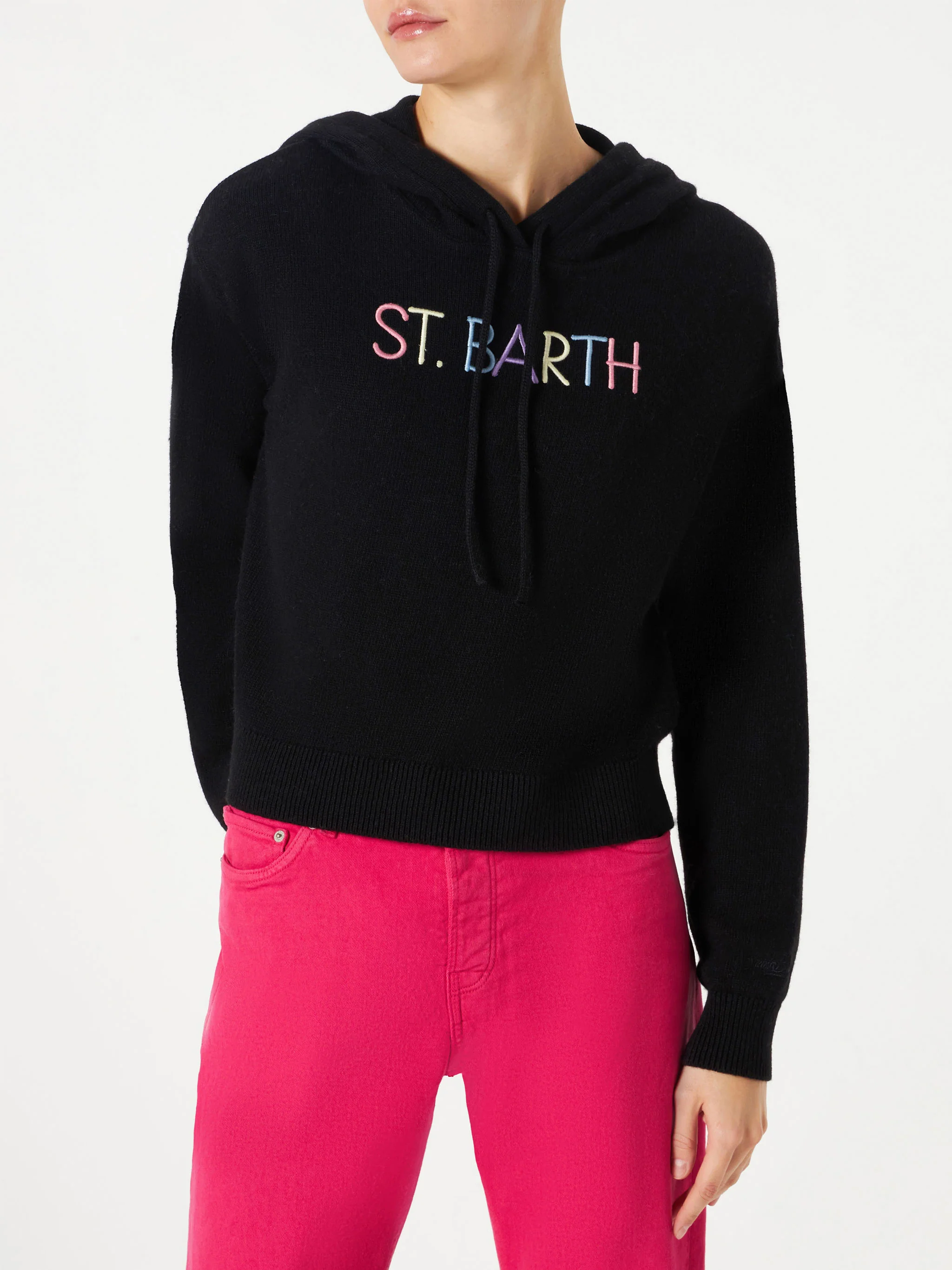 Felpa corta in maglia con ricamo St. Barth