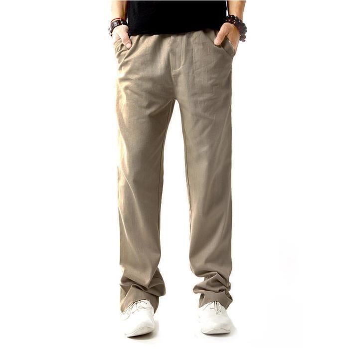 Men's Linen Casual Cargo Pants, Loose Fit - Beige - INSFITY - Loose Fit - Standard Waist - Men's