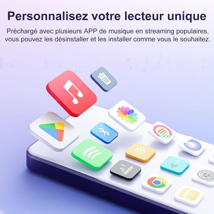 Lecteur MP3 80GB avec WiFi Bluetooth - écran Tactile IPS 4 Pouces, Lecteur de Musique pour Enfants, Lecteur MP4 Android avec Spotify